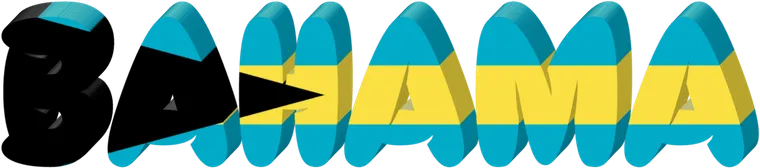 The word BAHAMA in large letters painted in aquamarine, gold and black flag colours