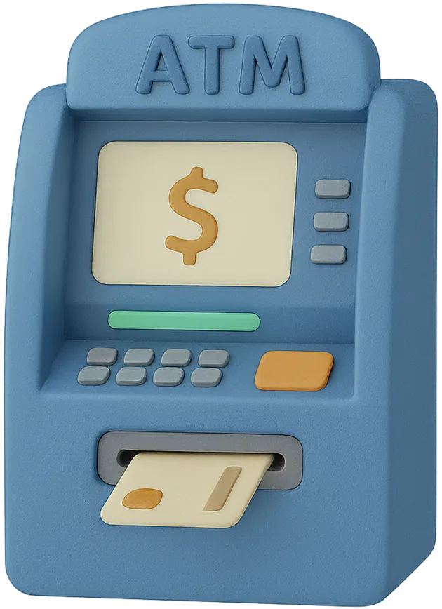 Illustration of a Bitcoin ATM kiosk with a card slot and cash screen
