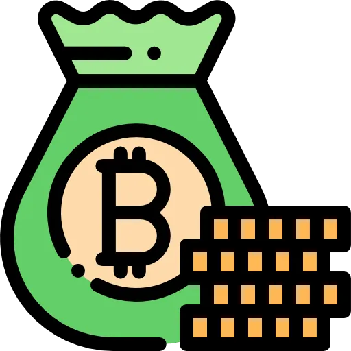 Money bag marked with a Bitcoin symbol beside a stack of gold coins, representing a large crypto trade