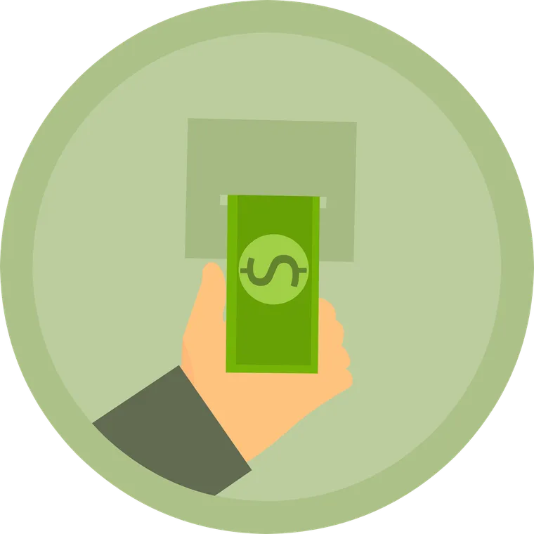 Round icon of a hand holding a dollar banknote, representing cash payments and transfers